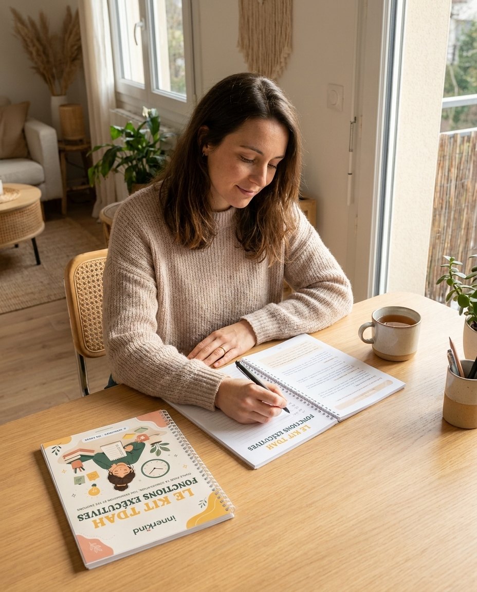 Une femme remplit son kit TDAH Image